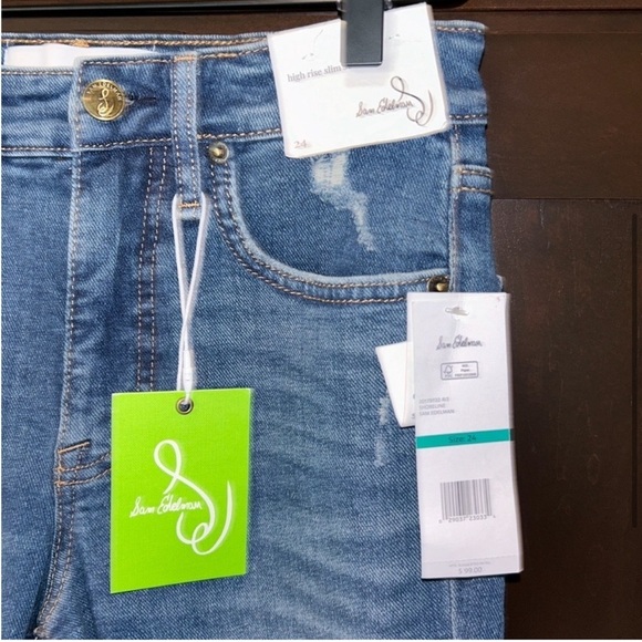 Sam Edelman High Rise Slim Straight Distressed Blue Jeans NWT - Picture 3 of 5
